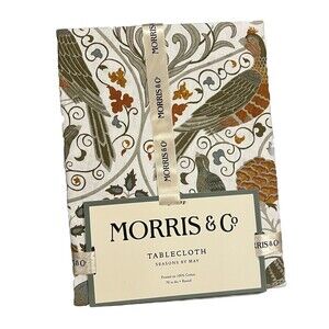 MORRIS & Co Seasons By May 70" Round  Tablecloth Birds Floral White Green New